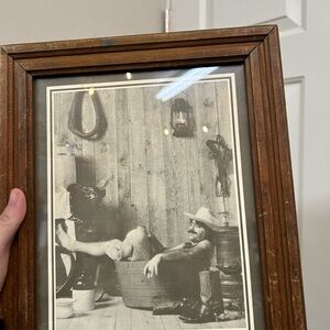 VTG 1960's-70' R. Hendrickson Sepia Print Happy Cowboy Soaking in Barrel Tub